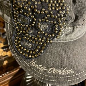 Authentic Harley-Davidson hat Grey with gold beads in skeleton face